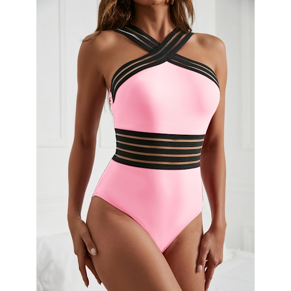 Kvinnors Crisscross One Piece Baddräkt Tummy Control Baddräkt Front Crossover Badkläder ---Rosa（Storlek XXL）