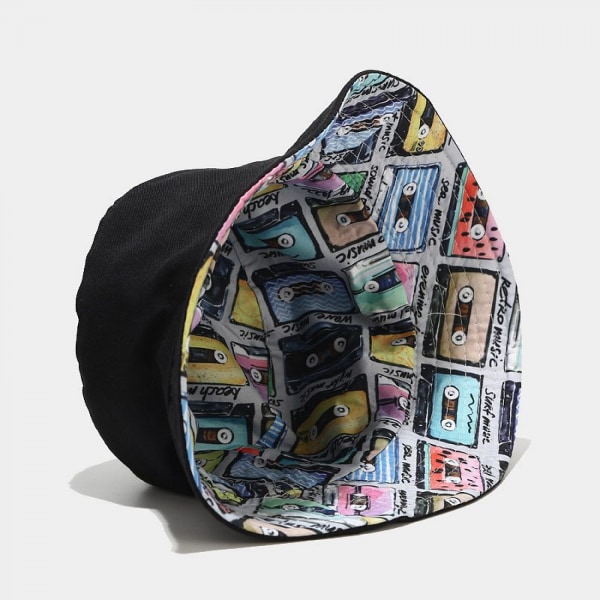AVEKI Unisex Print Dobbeltsidet Bærbar Vendbar Spand Hat