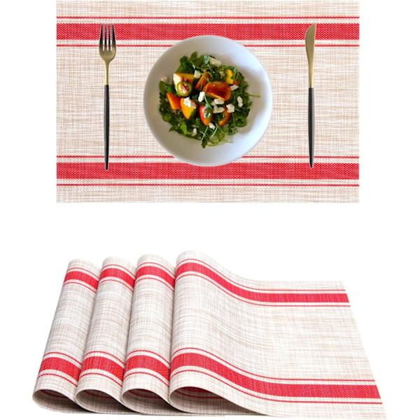 Underlägg, Plastvinyl Tvättad Värmebeständig Hållbar PVC Halksäker Vävd för Kök Matbord (Set om 4, Röd Beige) Red Beige Set of 4