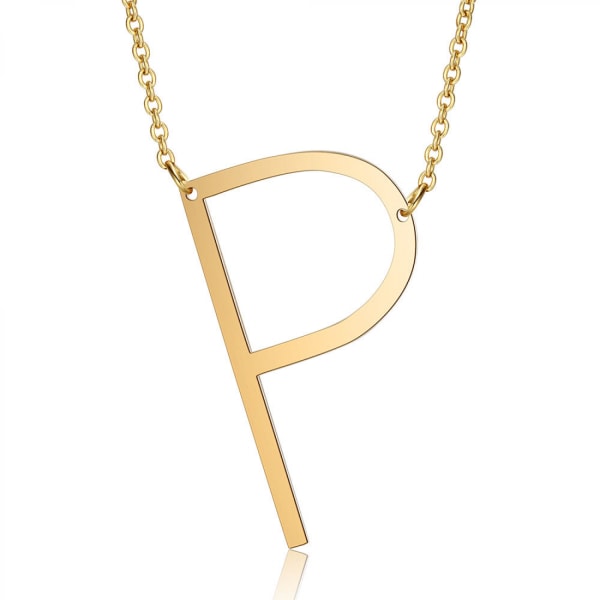 Sideways Block Initial Letter Pendant Halsband för kvinnor --- P