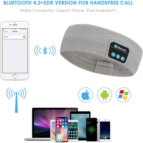 Sovande huvudband Trådlösa Bluetooth hörlurar med mikrofon, ultramjukt pannband för sidosovande Träning Löpning Jogging (grå)