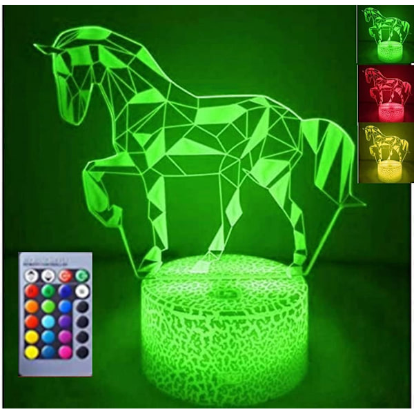WJ 3D Häst Nattljus Bord Skrivbord Optisk Illusion Lampor 16 Färgförändrande Ljus LED Bordslampa Jul Hem Kärlek Födelsedag Barn Barn Dekor Leksak Present