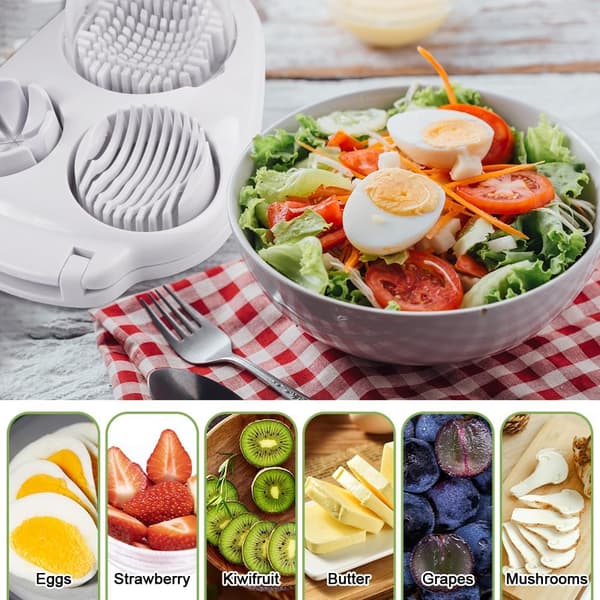 3-i-1 Egg- og Fruktskiver - Ny terningkutter i rustfritt stål for hardkokte egg, jordbær, druer og sopp - Oppvaskmaskinsikker Multi White