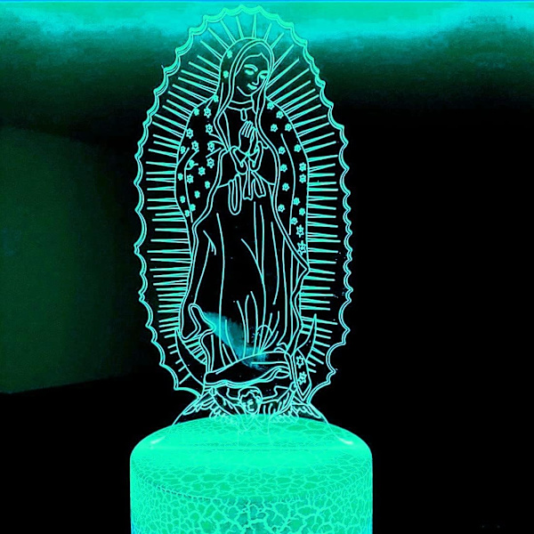 WJ 3D Jungfru Maria Nattlampa Illusion 16 Färgförändrande Bordslampa Dekorationslampor Present med Akryl Platt ABS Bas USB-kabel Leksak