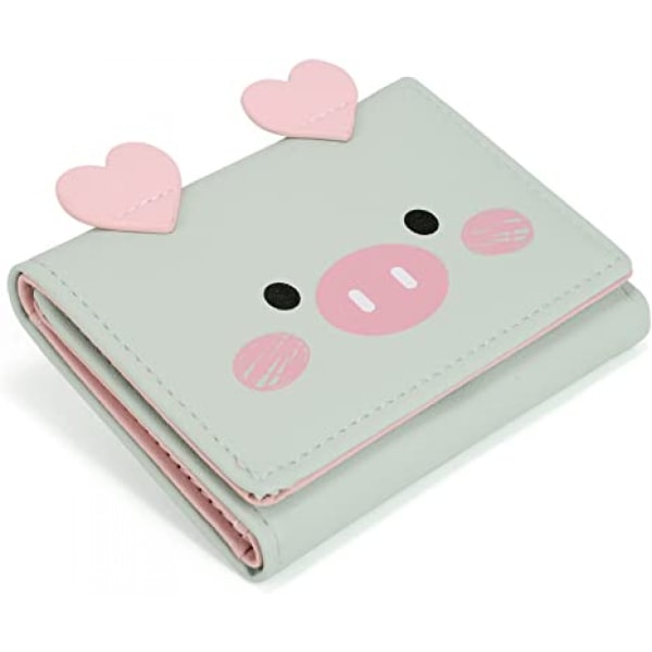Kawaii plånbok för flickor söt gris dam plånbok kort sedelhållare arrangör, gris grön