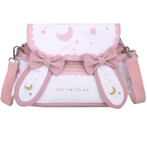 Japansk skolväska Kawaii-ryggsäcken är vacker, med söta öron, flicka med printed italiensk väska, skolaxelväska (rosa)