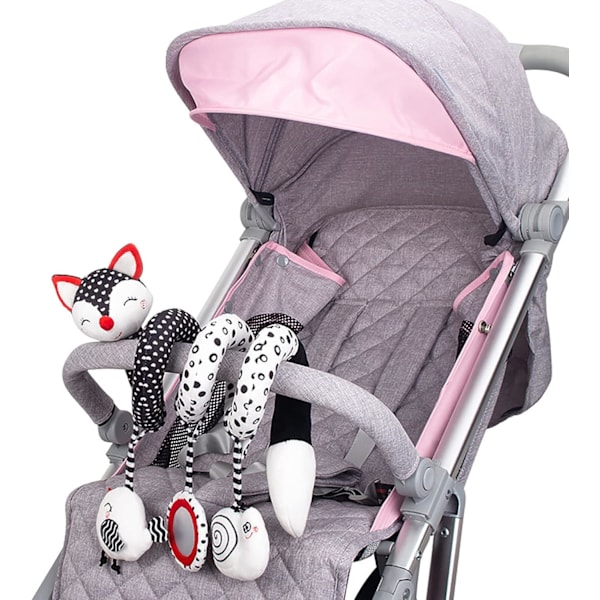 Babyleksaker för 0-6 månader, bilstolsleksaker för bebisar, svart vit barnvagnsleksak stretch baby spiral plyschleksaker, hängande skallror FOX