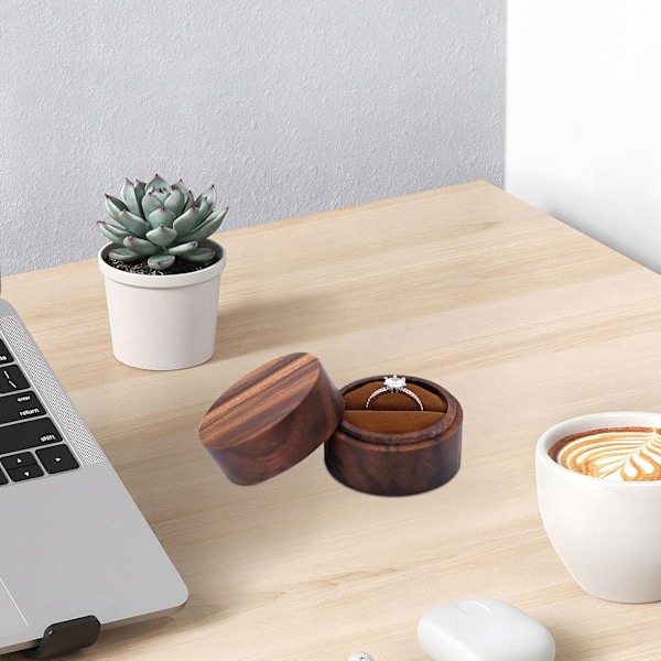 Ringbox i trä, rund vigselringhållare, retro smyckeskrin i svart valnöt, elegant organizer med magnetisk stängning one
