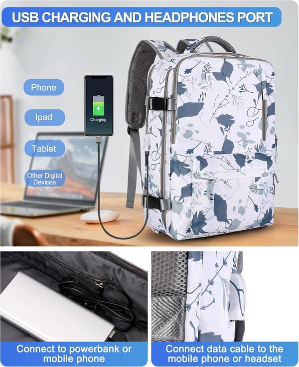Stöldskydd Vattentät Rese Laptop Ryggsäck A8-white with leaf pattern Lrande