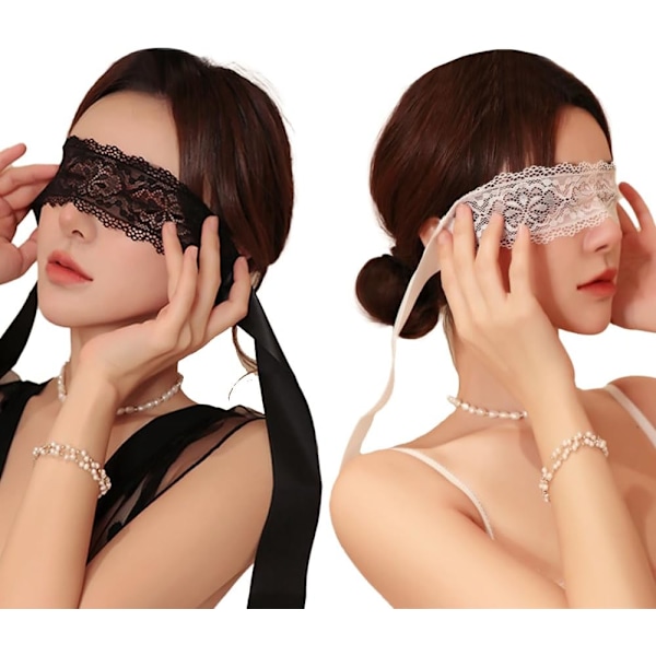 2 stk Gjennomsiktig Blondert Øyebind for Kvinner Naughty Soverom Søvn Sexy Øyendekke Maskerade Øyemaske Fest Par Voksen Soving B