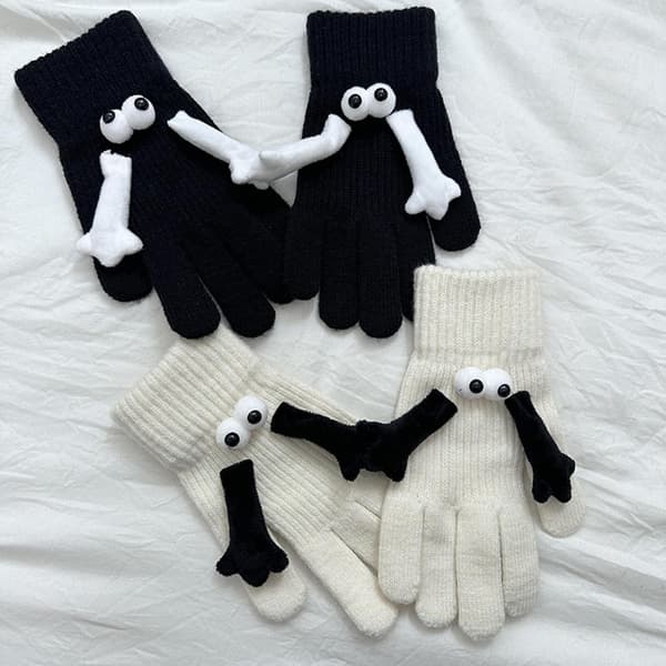 Söta interaktiva hand-i-hand-handskar för höst och vinter, varma elastiska handskar med rolig ögonglobs- och tentakeldesign (vit) white