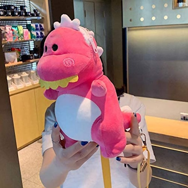 Sööt Plush-eläin Olkalaukku Naisille Tytölle Dinosaurusten Ristilaukku, Erittäin Pieni, Pehmeä, Söötti (ruusunpunainen)