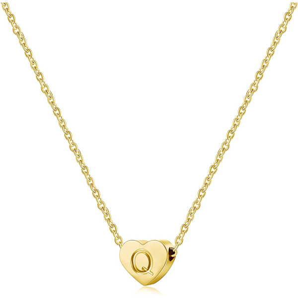 Tiny Heart Initial Halskæder til Kvinder Piger, 14K Guldbelagt Håndlavet Hjerte Vedhæng Bogstav Halskæde, Initial Hjerte Choker Halskæde til Teenagere Piger