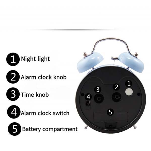 4 tums sovrumsväckarklocka, metallväckarklocka, studenthemdekoration skrivbordsklocka