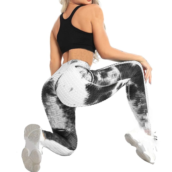 leggings för kvinnor Rumplyftande Kvinnor Byxa Hög midja Magkontroll Träning Yogabyxor Peach hip sport för tjejer M（Svart och vit slipsfärg）