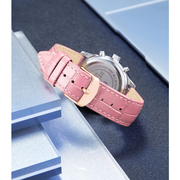 AVEKI Watch i äkta läder Flerfärgat vattentätt för män kvinnor, GR-rosa (17 mm)