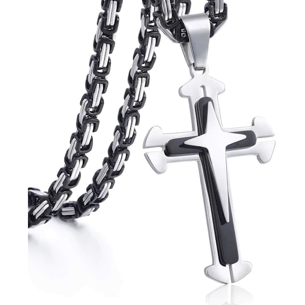 Korsvedhæng Halskæde Mænd Drenge Rustfrit Stål Guld Sølv Byzantinsk Kæde 22 24 26 28 30 tommer Black Cross1 Black Silver Tone