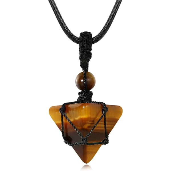 Helende krystalsten spids halskæde justerbar sort reb naturlige ædelsten vedhæng halskæder smykker til mænd kvinder 1Tiger Eye Stone
