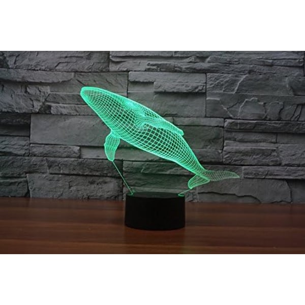 WJ 3D Whale Fjärrkontroll 16 Färg Nattljus Illusion Akryl LED Bordslampa Sänglampa Barn Sovrum Skrivbord Dekor Födelsedagspresenter Leksak för Barn