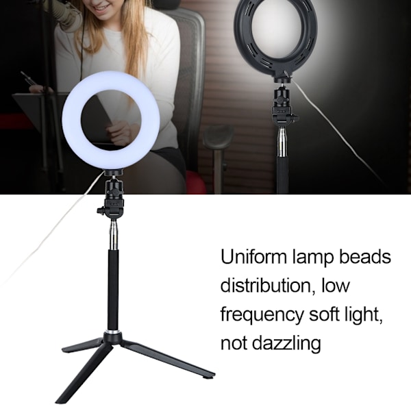 6 tommers ringlys med dimbar LED-fylllys med stativ for video, livekamera og sminke