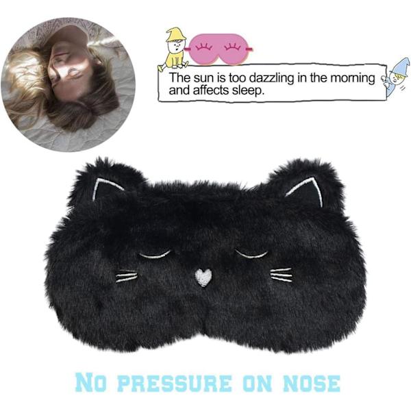 Söt Sovmask, Svart Katt Mjuk Plysch Fluffig Sovmask Rolig Cartoon Kattungar Ögonbindel Nyhet Ögonlock Skugga för Barn