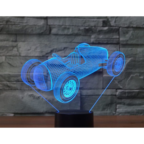WJ 3D Bil Race Fjärrkontroll 16 Färger Nattljus Illusion Akryl LED Bordsängslampa Barn Sovrum Skrivbordsdekor Födelsedagspresenter Leksak