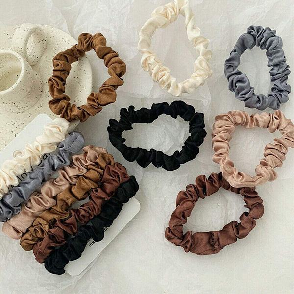 6 farver sæt elastiske slips hårbånd silke satin scrunchie hestehale reb tilbehør scrunchies hestehale holder pakke, ingen træk eller snag tykt hår