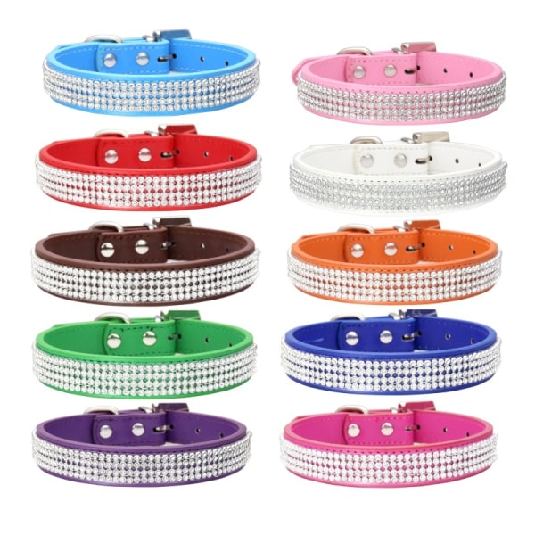 2 pcs Dog collar Pet collar Shiny multi row diamond candy cat dog collar (1.5 * 30CM,red and purple)