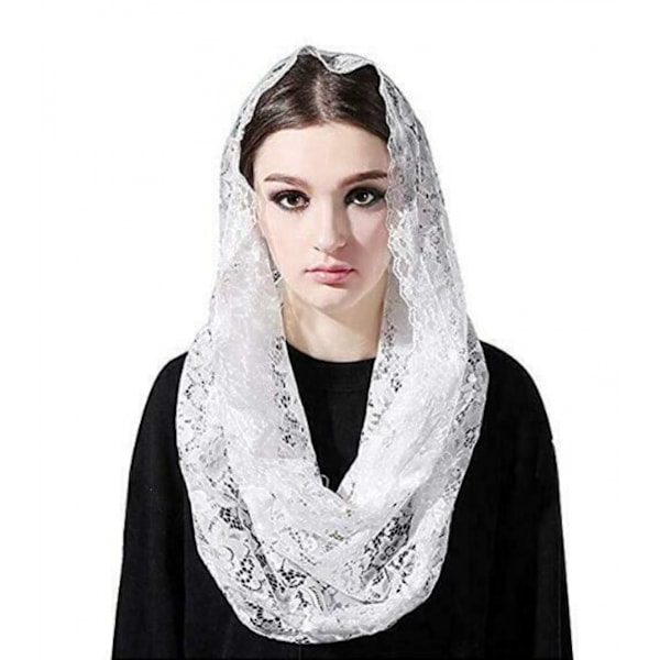 Kapel Slør Blomster Latinsk Messe Hovedbeklædning Blonder Tørklæde Mantilla Slør til Kirke (A)