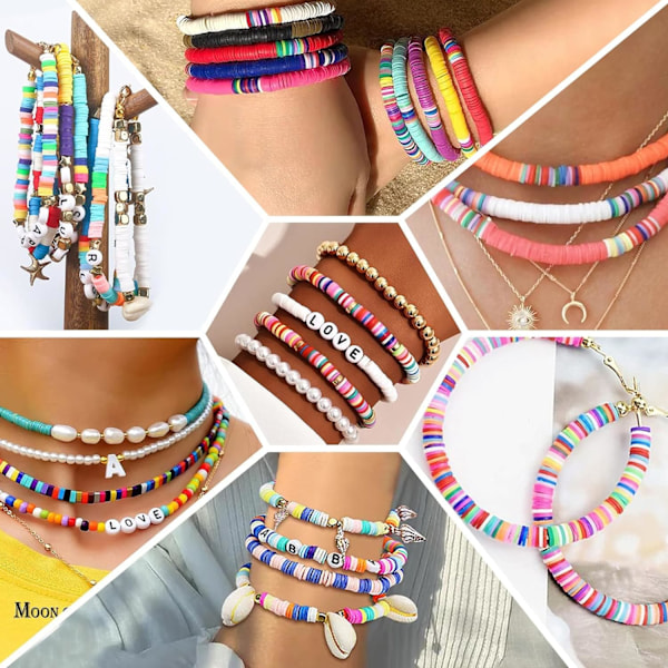 5000 kpl savihelmiä rannekorunvalmistussarja Ystävyysrannekoruhelmisarja Heishi-helmet Polymeeritasaiset pyöreät savihelmet rannekoruille Jewelr Parent Pink Bracelet Making Kit