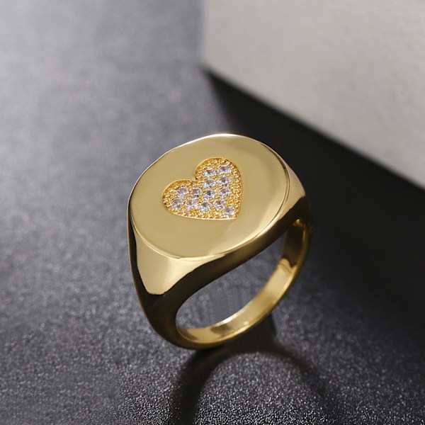 Kraftige guldringe - Signet Sings til kvinder, Dome Ring, Statement Ring, 18k forgyldt rustfrit stålring, guld-hvid størrelse: 8