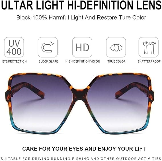 Oversized firkantede solbriller til kvinder, store brede modebriller til mænd, UV-beskyttelse, unisex Leopard Gradient Blue Frame