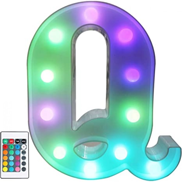 Qinwei färgglada LED-tältbokstavsljus med fjärrljus upp markeringstältskyltar Festbarbokstäver med ljusdekorationer för hemmet --- Flerfärgad Q