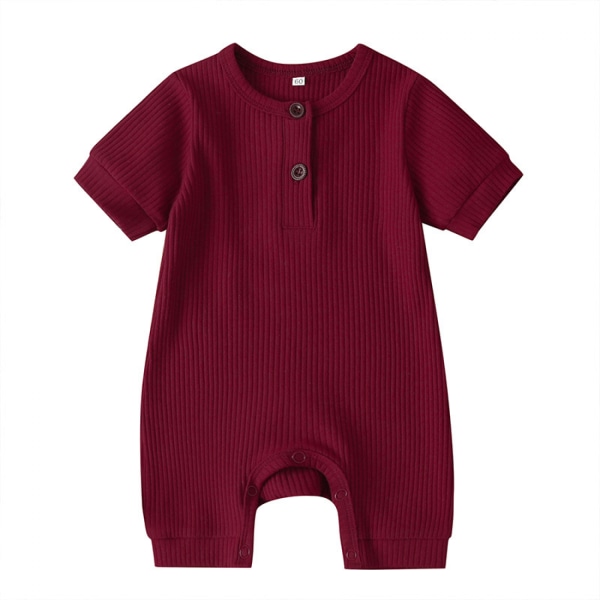 Sommar Baby Boy Girl Rompers Body Jumpsuit Playsuit One Piece Outfit Kläder --- Vinröd （Storlek 90）