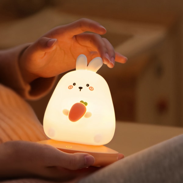 LED nattlampa för barn, söt kanin nattlampa Mjuk silikon nattlampa med peksensor, USB uppladdningsbar sänglampa för rumsinredning