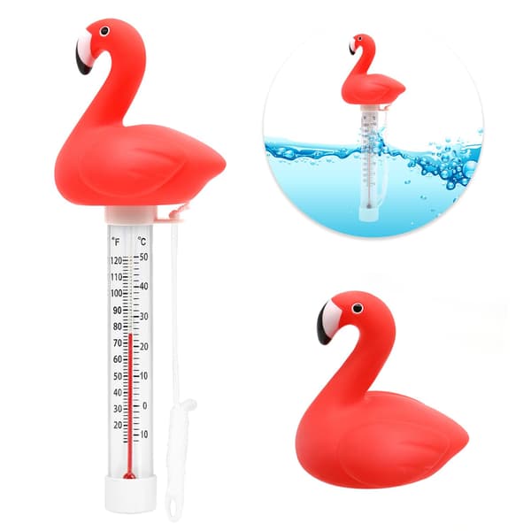 Flytende bassengtermometer, søt flamingoformet stort lettlest dobbeltskala vanntemometer med hengesnor, bruddsikkert vann