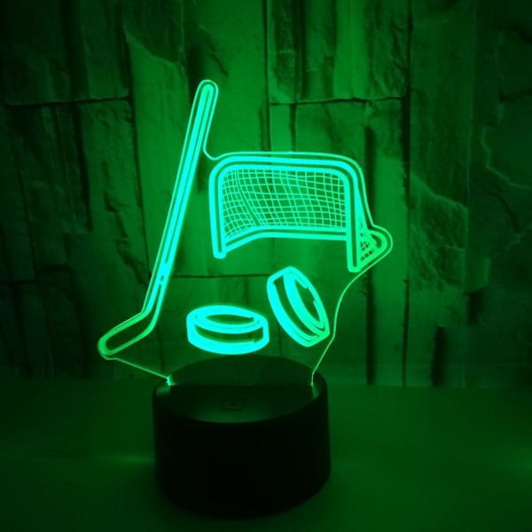 Ishockeypind 3D Stereo Vision Akryl 7 Farveskiftende USB Natlampe Hjemmedekoration Berøringslamper Skrivebordsnatlampe (Stil T)