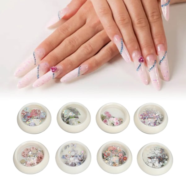 8 stk Harpiks Blandede Neglepailleter Farverige Neglekunst Negleglitter Pailleter Flager DIY Design Manicure Dekorationer