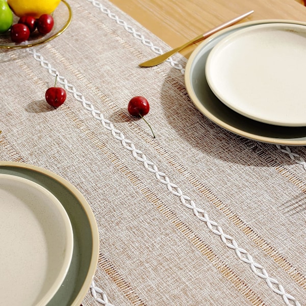 Höst Rustik Farmhouse Stil Linne Bordlöpare, Boho Handgjorda Fransar Bordlöpare 60 Tum Lång för Semesterfest, Thanksgiving Hemstitched Light Coffee 13"W X 60"L