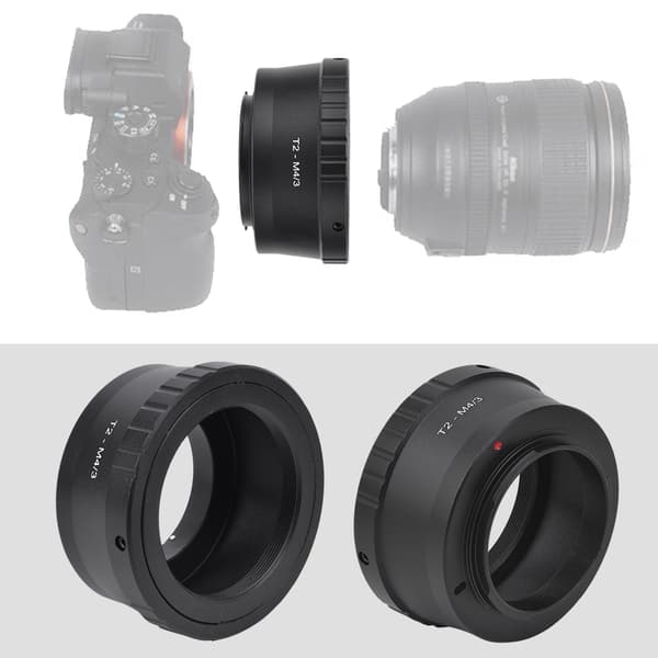 T2-M4/3 Sort aluminiumslegering adapterring til T2-monteringsteleskop til Olympus M4/3-montering spejlløst kamera