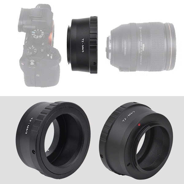 T2-M4/3 Svart Aluminiumlegering Adapterring för T2-fäste Teleskop till Olympus M4/3-fäste Spegelreflexkamera
