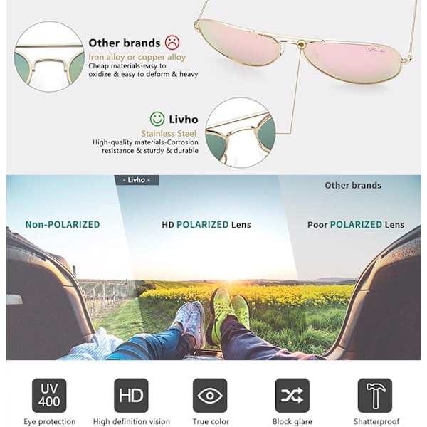 Klassinen Polarisoivat Aviator-Aurinkolasit UV-Peilipintaiset Linssit Metalli Retro Varjot