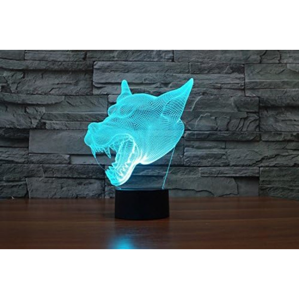 WJ 3D Varg Huvud Fjärrkontroll 16 Färg Nattljus Illusion Akryl LED Bordsängslampa Barn Sovrum Skrivbordsdekor Födelsedagspresenter Leksak för Barn