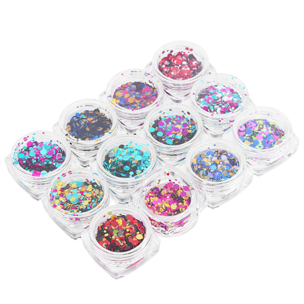 12 flaskor nagelkonst runda paljetter glitter glanspulver manikyr dekoration