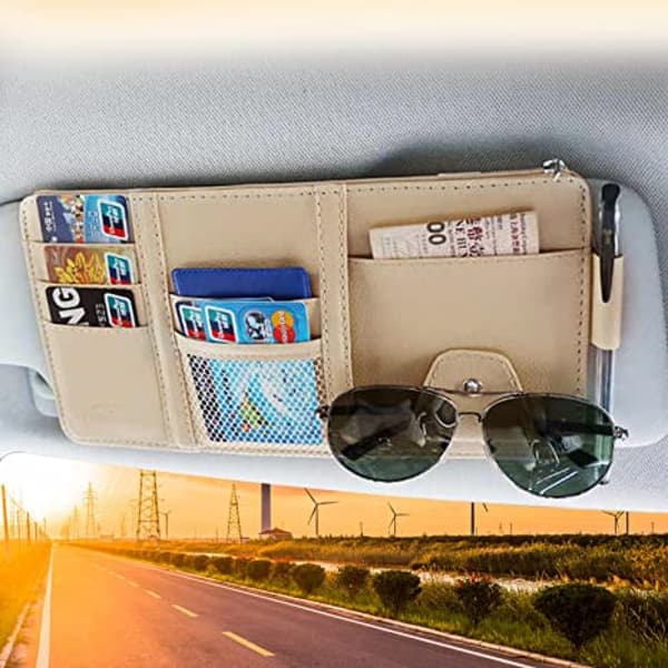 Bil Solskærm Organizer Solbriller Holder til Bil Auto Interiør Tilbehør Lomme Organizer Opbevaringspose Holder