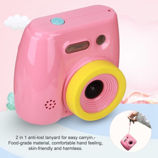 V5 2-tommer skærm 1.3MP Mini Børnekamera Pink med Ansigtsgenkendelse Lommelygte