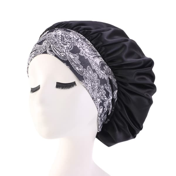 Set med 5 Vattentäta Satin Bonnet, Bred Band Duschhatt, Satin Sovhatt, Satin Hårmössa