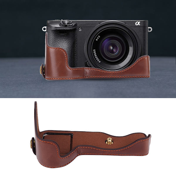 PU-läder Kamerabottomskydd Halvskydd Öppningsversion för Sony A6500 Kaffe