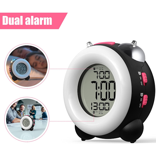 JUSTUP Väckarklocka  Hög Alarm  Alarm Inställning Snooze-funktion Nattljus Sängklocka --- Svart Skal Orange