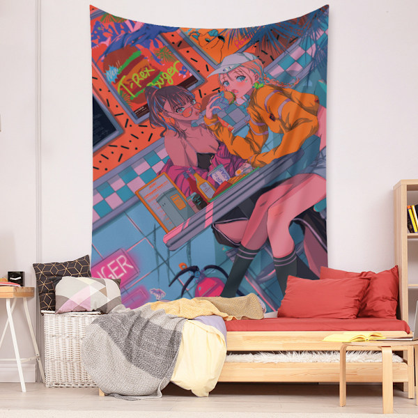 Wekity Anime Gobelin Æstetisk Kunst Hjem Baggrund Stof Dekoration Gave Boho Gobelin til Stue Soveværelse Dekoration (614-16, 51 X 59 tommer )